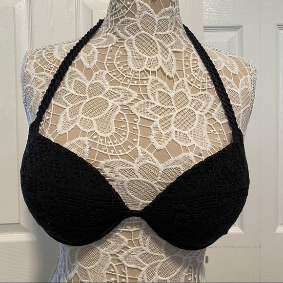 Victoria’s Secret bikini (M) and top (36C) padded push-up crochet black swimsuit - Picture 7 of 16